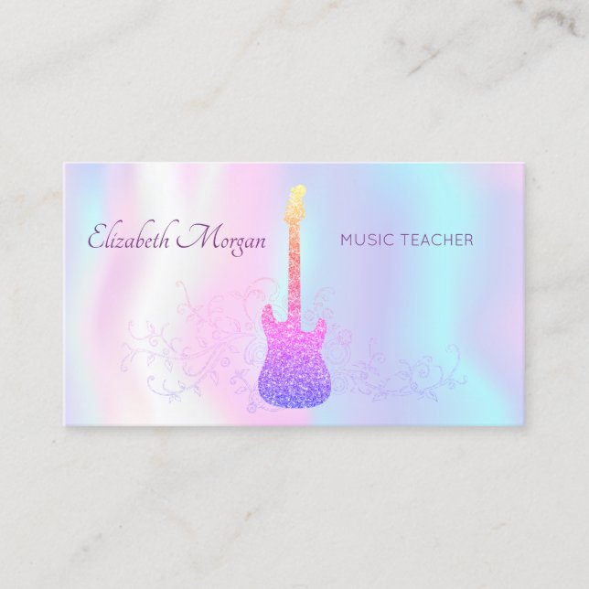 Elegant, Glitzer-Gitarre, Hologrphic Music Teacher Visitenkarte (Vorderseite)