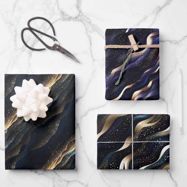 Elegant glitzernde Fantasie und Dünentexturen Geschenkpapier Set (Vorderseite)