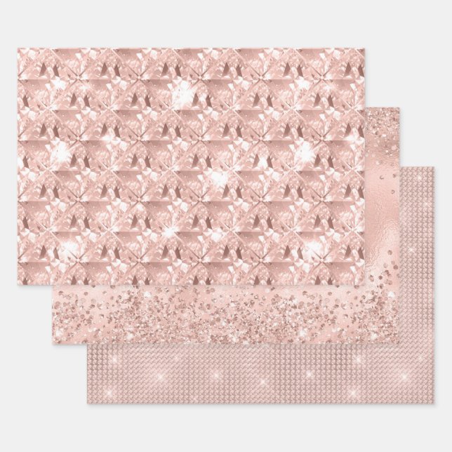 Elegant Glitzy Girly Blush Pink und Silver Geschenkpapier Set (Set)