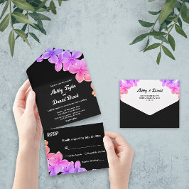 Elegant Glow Neon Lights Rose Boho Floral Wedding All In One Einladung