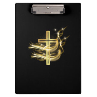 Elegant Glowing Gold Cross Christian Clipboard Klemmbrett
