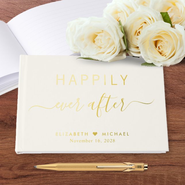Elegant glücklich immer nach Cream Wedding Gästebuch (Von Creator hochgeladen)
