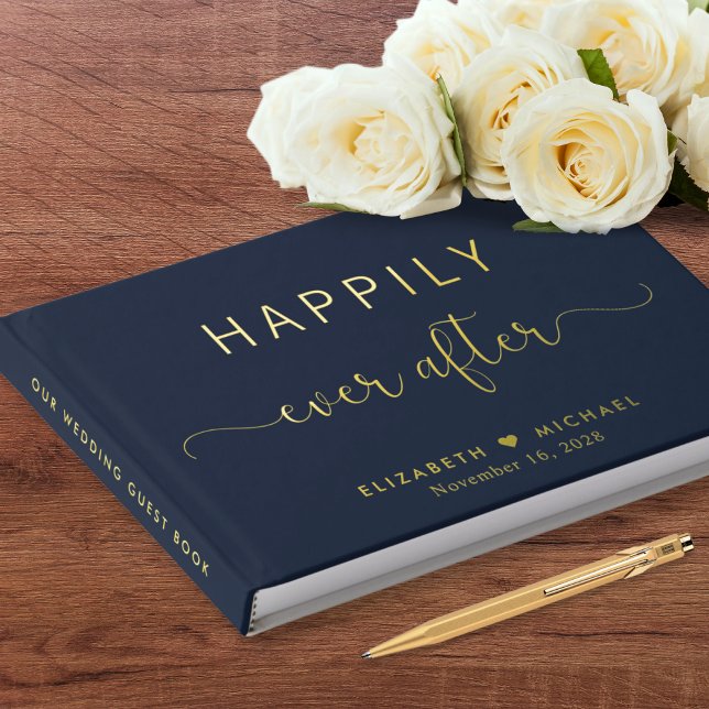 Elegant glücklich immer nach dem Foto Blue Wedding Gästebuch (Von Creator hochgeladen)