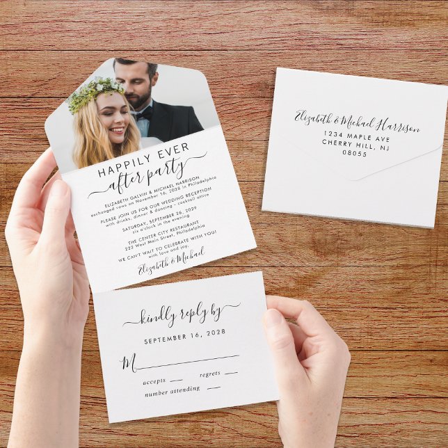 Elegant glücklich immer nach dem Foto Hochzeit Emp All In One Einladung (An chic Happily Ever After Party all-in-one invitation for your wedding celebration)