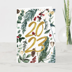 Elegant Gold 2023 Festivals Pine Bough Floral Foto Feiertagskarte