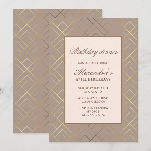 Elegant Gold 47. Geburtstag Einladungen Abendessen (Vorne/Hinten)