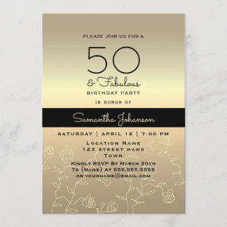 Elegant Gold 50. Geburtstag Einladung