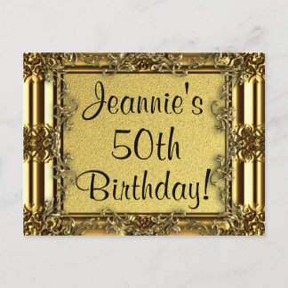 Elegant Gold 50. Geburtstag Einladung Postkarten