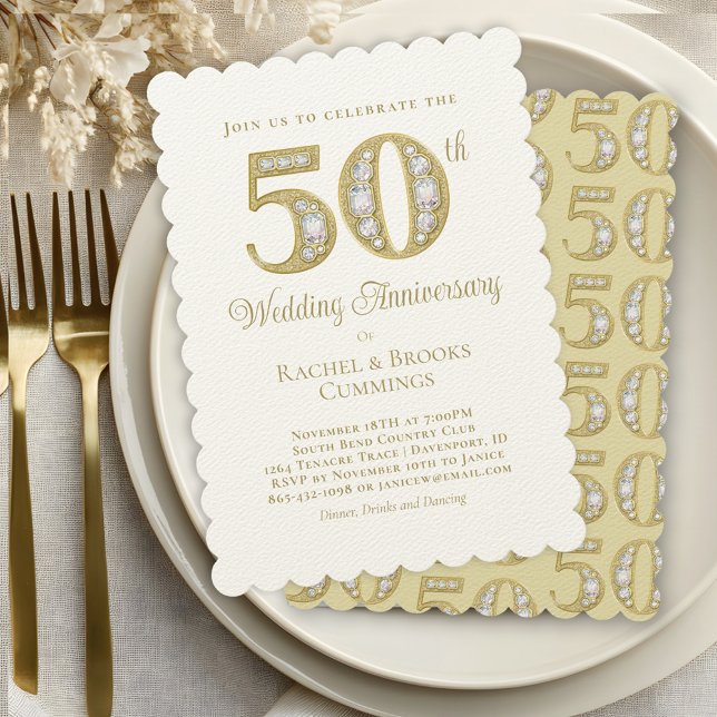 Elegant Gold 50. Hochzeitstag Einladung (Von Creator hochgeladen)