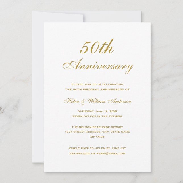 Elegant Gold 50. Hochzeitstag Einladungen (Vorderseite)