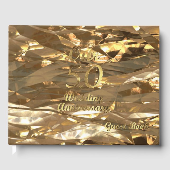 Elegant Gold 50. Wedding Anniversary Gast Book Gästebuch (Vorderseite)