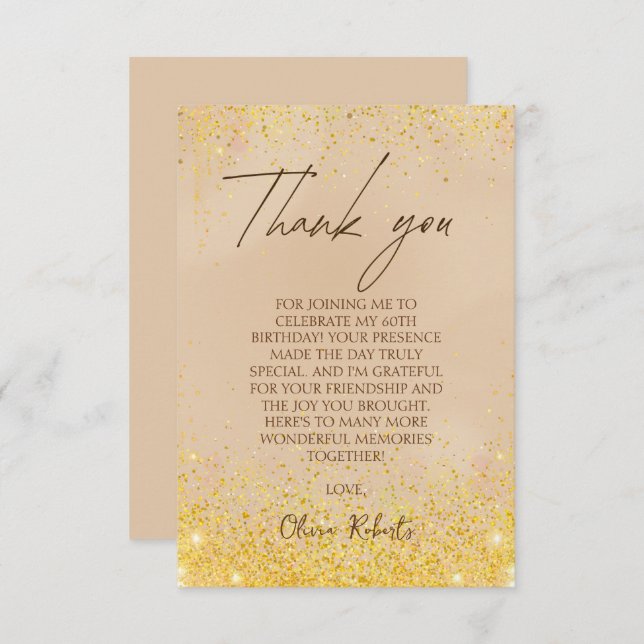 Elegant Gold 60. Geburtstag Dankeskarte (Vorne/Hinten)