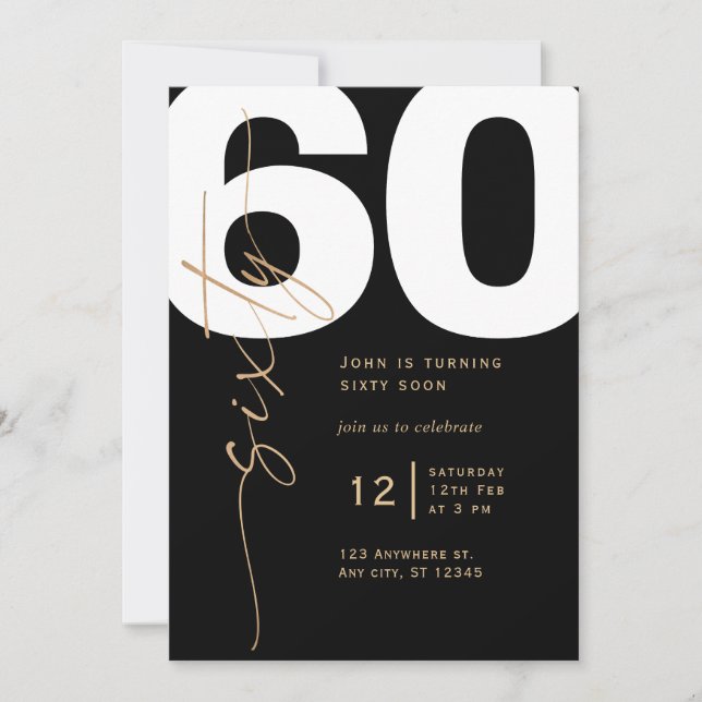 Elegant Gold 60. Geburtstag Einladung (Vorderseite)