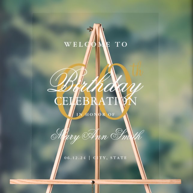 Elegant Gold 60. Geburtstagsparty Willkommen Acrylschild (Neutral)