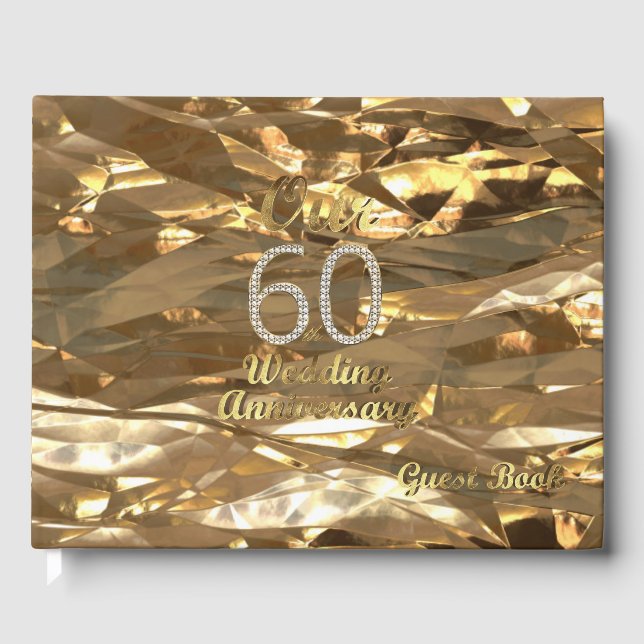 Elegant Gold 60. Wedding Anniversary Gast Book Gästebuch (Vorderseite)