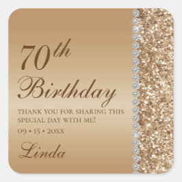 Elegant Gold 70. Geburtstag Quadratischer Aufkleber