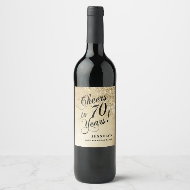 Elegant Gold 70. Geburtstag Weinetikett (Vorderseite)