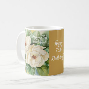 Elegant Gold 75. Geburtstag Floral Magnolia Name Kaffeetasse