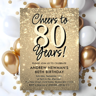 Elegant Gold 80. Geburtstag Einladung