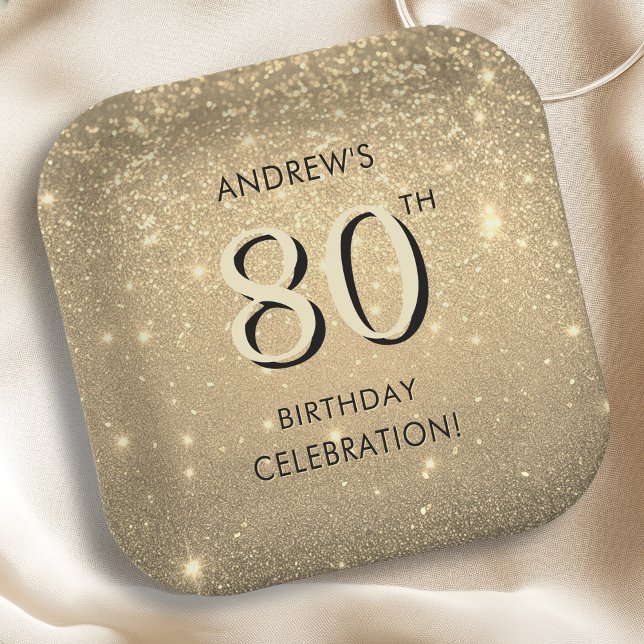 Elegant Gold 80. Geburtstag Pappteller (Von Creator hochgeladen)