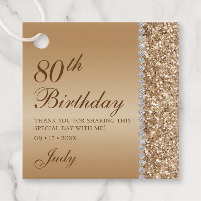 Elegant Gold 80. Geburtstag Vielen Dank Geschenkanhänger (Vorderseite)