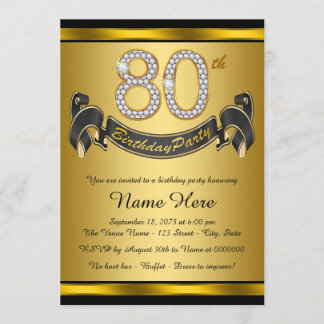 Elegant Gold 80. Geburtstagsparty Einladung