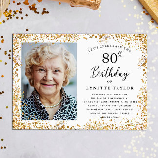 Elegant Gold 80. Geburtstagsparty Einladung