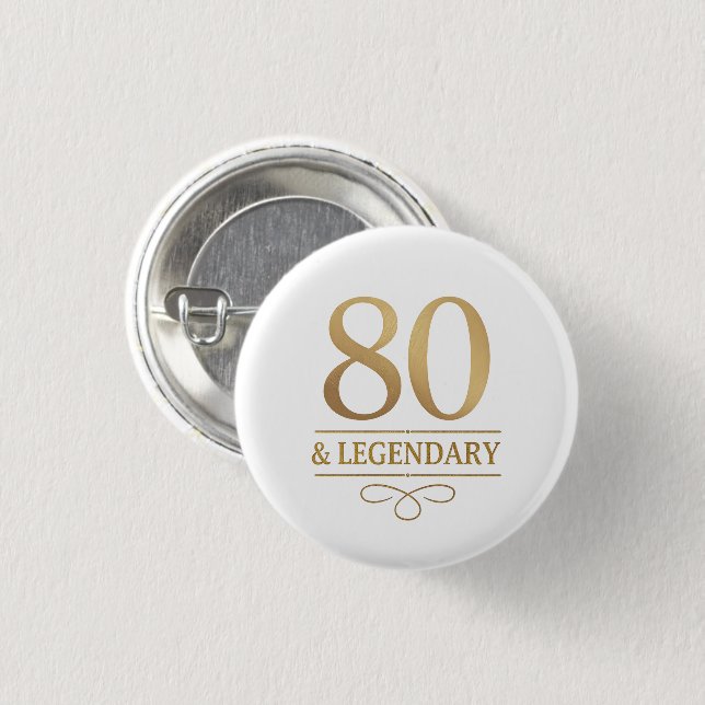 Elegant Gold 80. & Legendary Birthday Button (Vorne & Hinten)