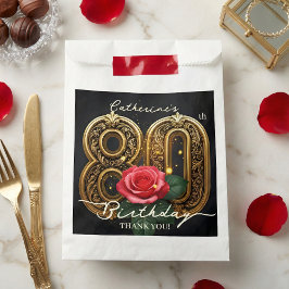 Elegant Gold 80th Birthday Red Rose Floral Black Geschenktütchen