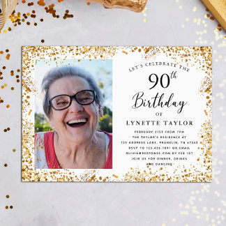 Elegant Gold 90. Geburtstagsparty Einladung