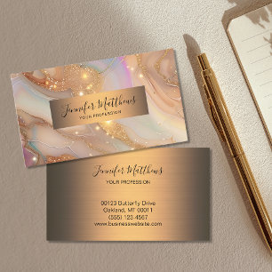 Elegant Gold Agate Glitzer Script Visitenkarte