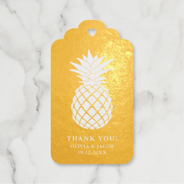 Elegant Gold Ananas | Hochzeit Danke Geschenkanhänger (Vorderseite)