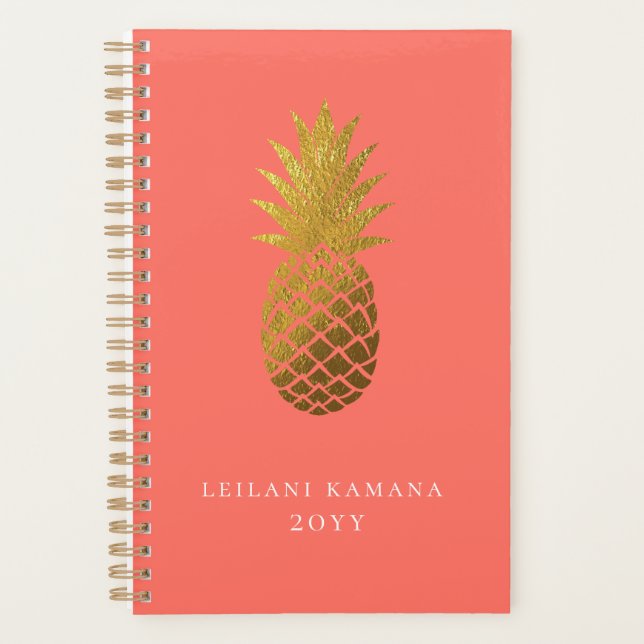 Elegant Gold Ananas | Korallen Planer (Vorderseite)