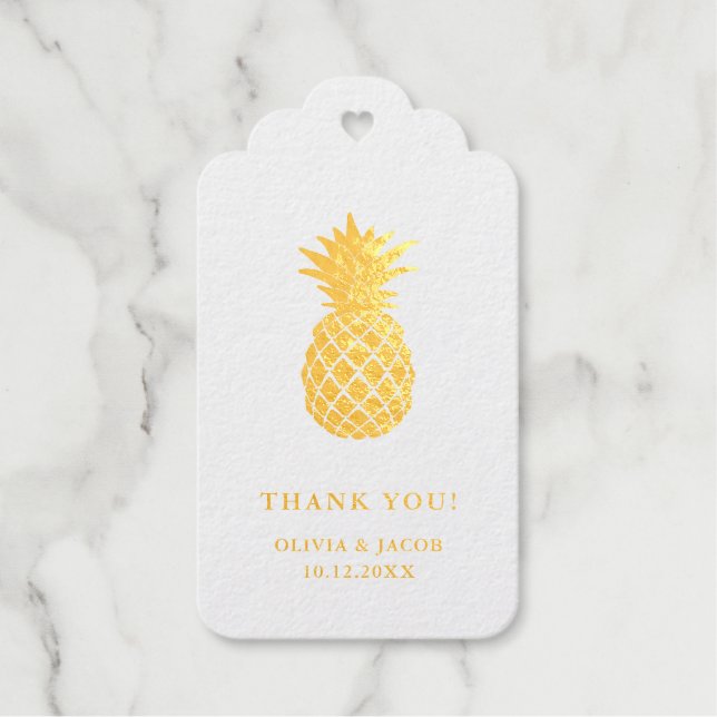 Elegant Gold Ananas | Vielen Dank Geschenkanhänger (Vorderseite)