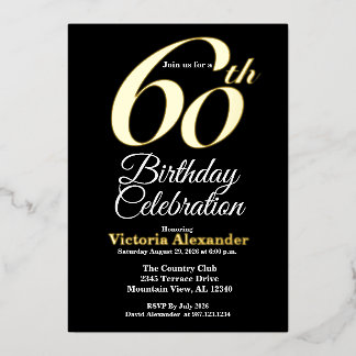 Elegant Gold and Black 60th Birthday Folieneinladung