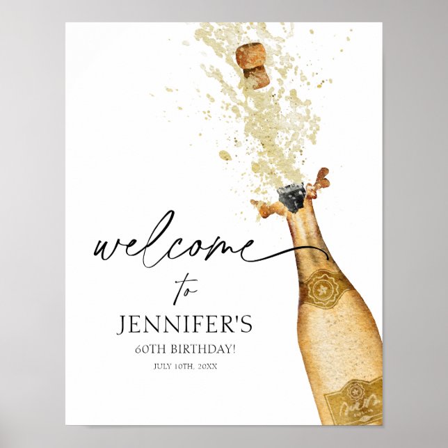 Elegant Gold and Black Birthday Party Welcome Sign Poster (Vorne)