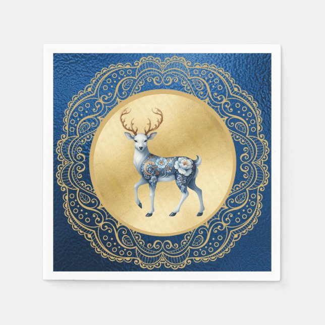 Elegant Gold and Blue Cocktail Napkin Serviette (Vorderseite)