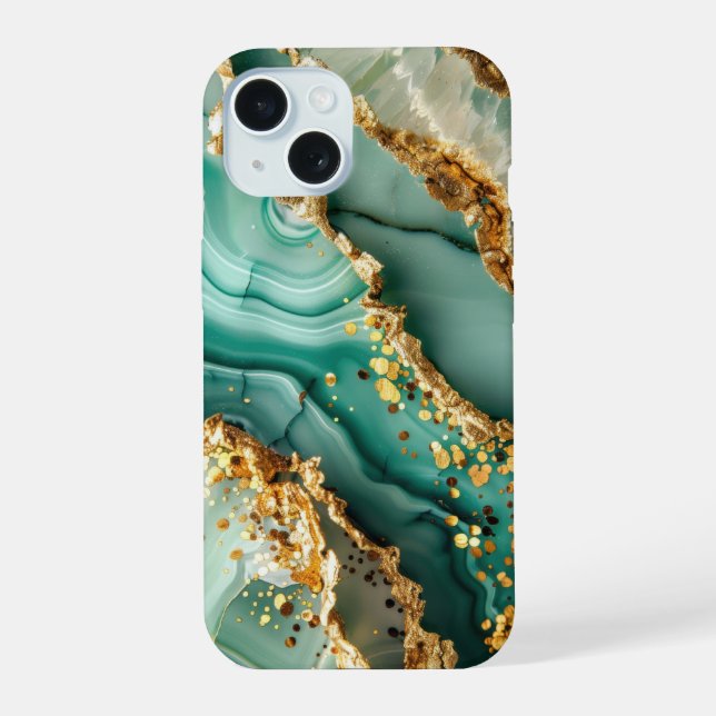 Elegant Gold And Green Marble iPhone 15 Hülle (Rückseite)