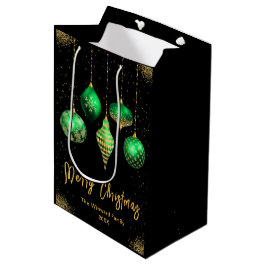 Elegant Gold and Green Ornament Christmas Mittlere Geschenktüte