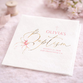 Elegant Gold and Pink Bow Girl Baptism Serviette