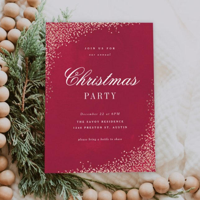 Elegant Gold and Red Christmas Party Einladung (Elegant red Christmas party invitations.)