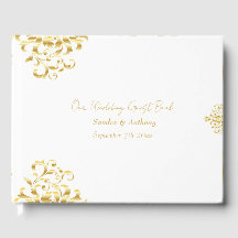 Elegant Gold and White Damask Wedding Guest Book