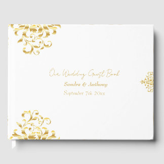 Elegant Gold and White Damask Wedding Guest Book Gästebuch