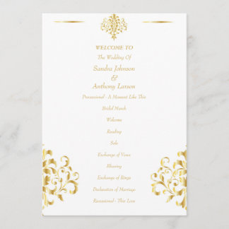 Elegant Gold and White Damask Wedding Programm