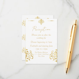 Elegant Gold and White Damask Wedding Reception Begleitkarte