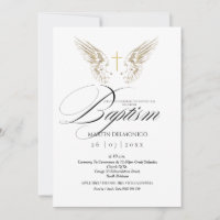 Elegant Gold Angel Wings Typografy Cross Baptisse