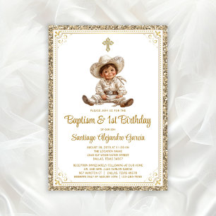 Elegant Gold Baby Charro Taufe & Geburtstag Einladung