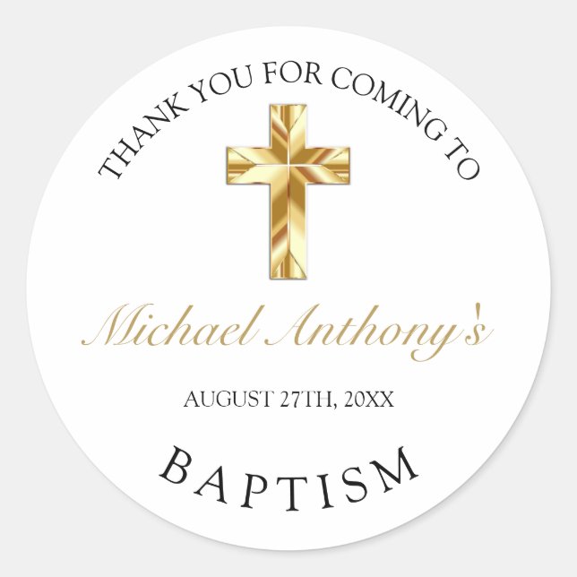 Elegant Gold Baby Taufe Vielen Dank Runder Aufkleber (Vorderseite)