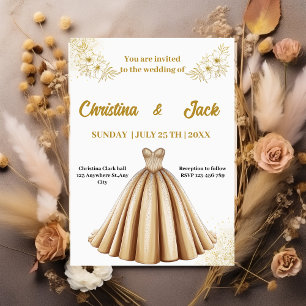 Elegant Gold Ballgown - Princess Design Hochzeit Einladung