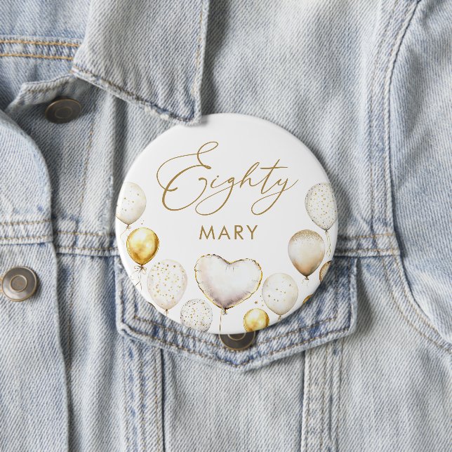 Elegant Gold Balloon 80. Geburtstagsparty Button (Beispiel)
